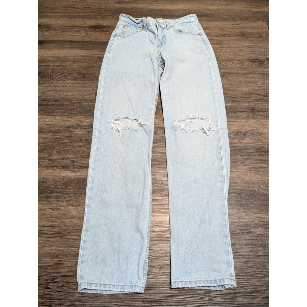 Levis Low Pro Straight Leg Jeans Light Wash Distressed Size 24 Blue Denim
